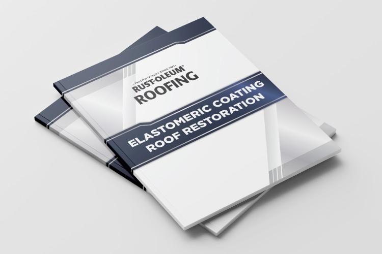 Digital 3d mockup of Rust-Oleum Roofing brochure cover.